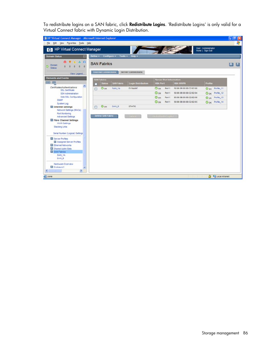 HP Virtual Connect 4Gb Fibre Channel Module for c-Class BladeSystem User Manual | Page 86 / 158