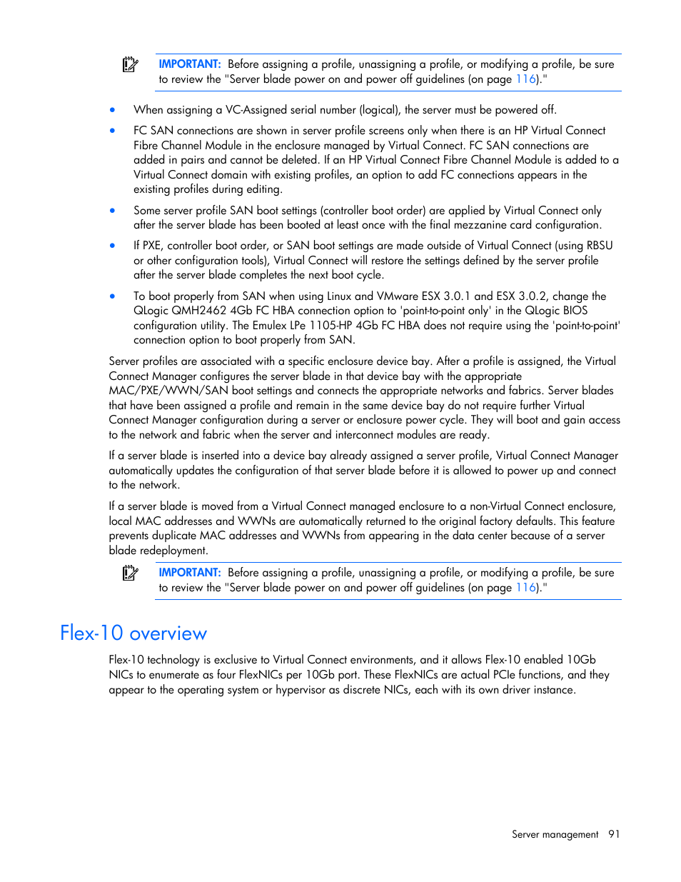 Flex-10 overview | HP Virtual Connect 4Gb Fibre Channel Module for c-Class BladeSystem User Manual | Page 91 / 158