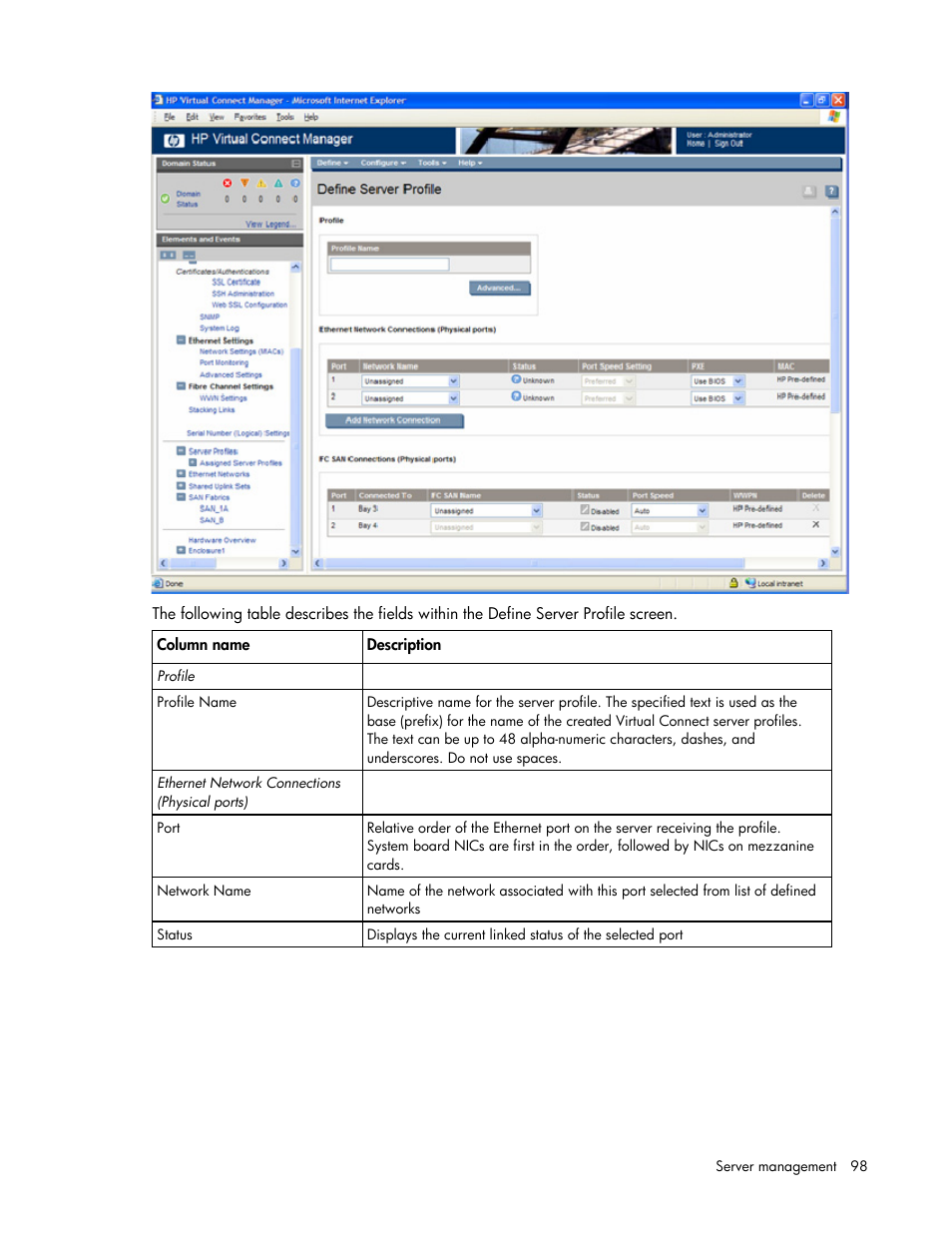 HP Virtual Connect 4Gb Fibre Channel Module for c-Class BladeSystem User Manual | Page 98 / 158