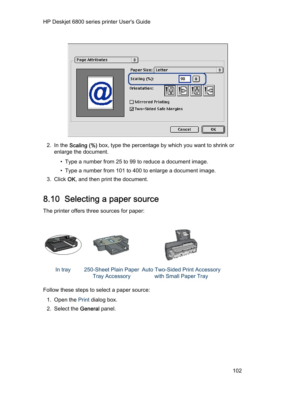 10 selecting a paper source, Paper source | HP Deskjet 6840 Color Inkjet Printer User Manual | Page 102 / 177