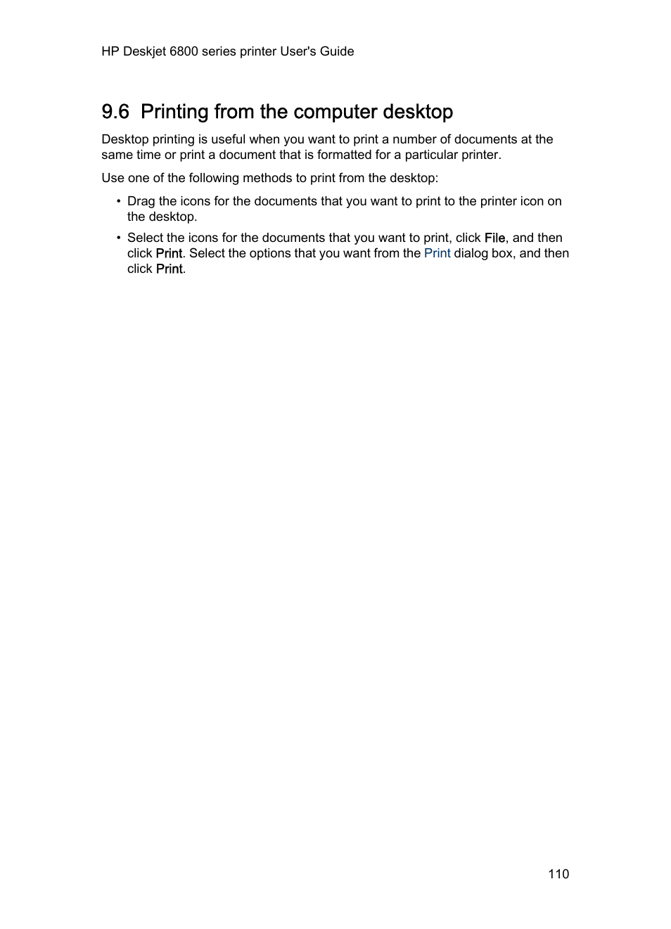 6 printing from the computer desktop, Printing from the computer desktop | HP Deskjet 6840 Color Inkjet Printer User Manual | Page 110 / 177