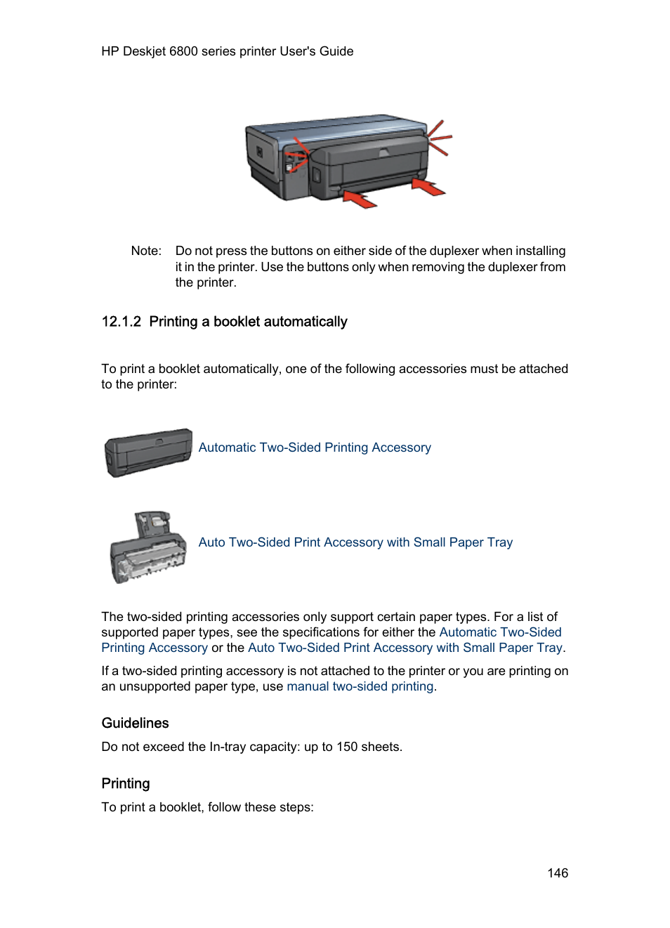 2 printing a booklet automatically, Guidelines, Printing | Booklet, Automatically | HP Deskjet 6840 Color Inkjet Printer User Manual | Page 146 / 177