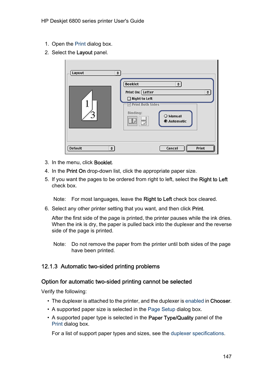 3 automatic two-sided printing problems, Steps to clear a paper jam from the two-sided, Printing accessory | Follow these tips to solve, Automatic two-sided printing problems | HP Deskjet 6840 Color Inkjet Printer User Manual | Page 147 / 177