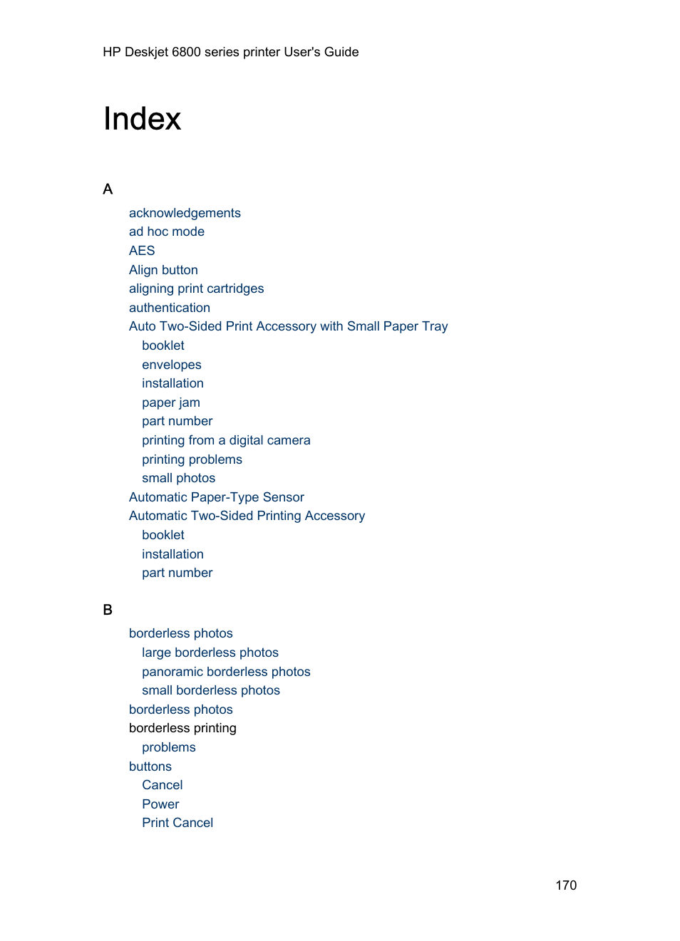 Index | HP Deskjet 6840 Color Inkjet Printer User Manual | Page 170 / 177