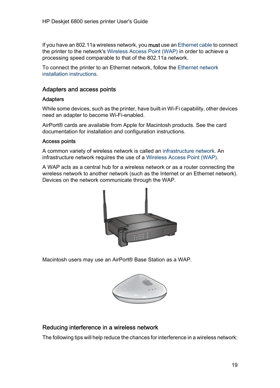 Adapters and access points, Adapters, Access points | Reducing interference in a wireless network | HP Deskjet 6840 Color Inkjet Printer User Manual | Page 19 / 177