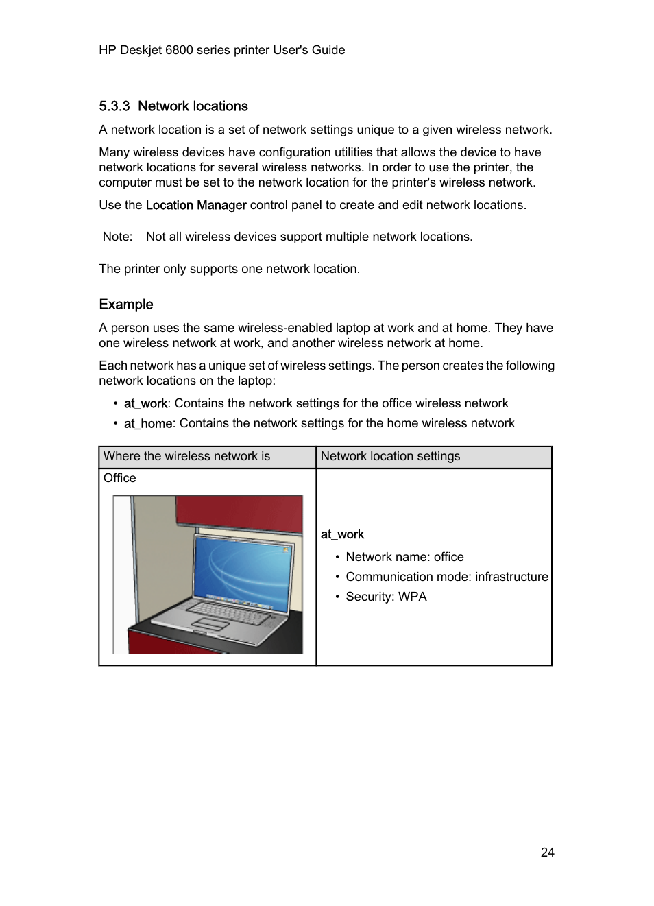 3 network locations, Example, Here | HP Deskjet 6840 Color Inkjet Printer User Manual | Page 24 / 177