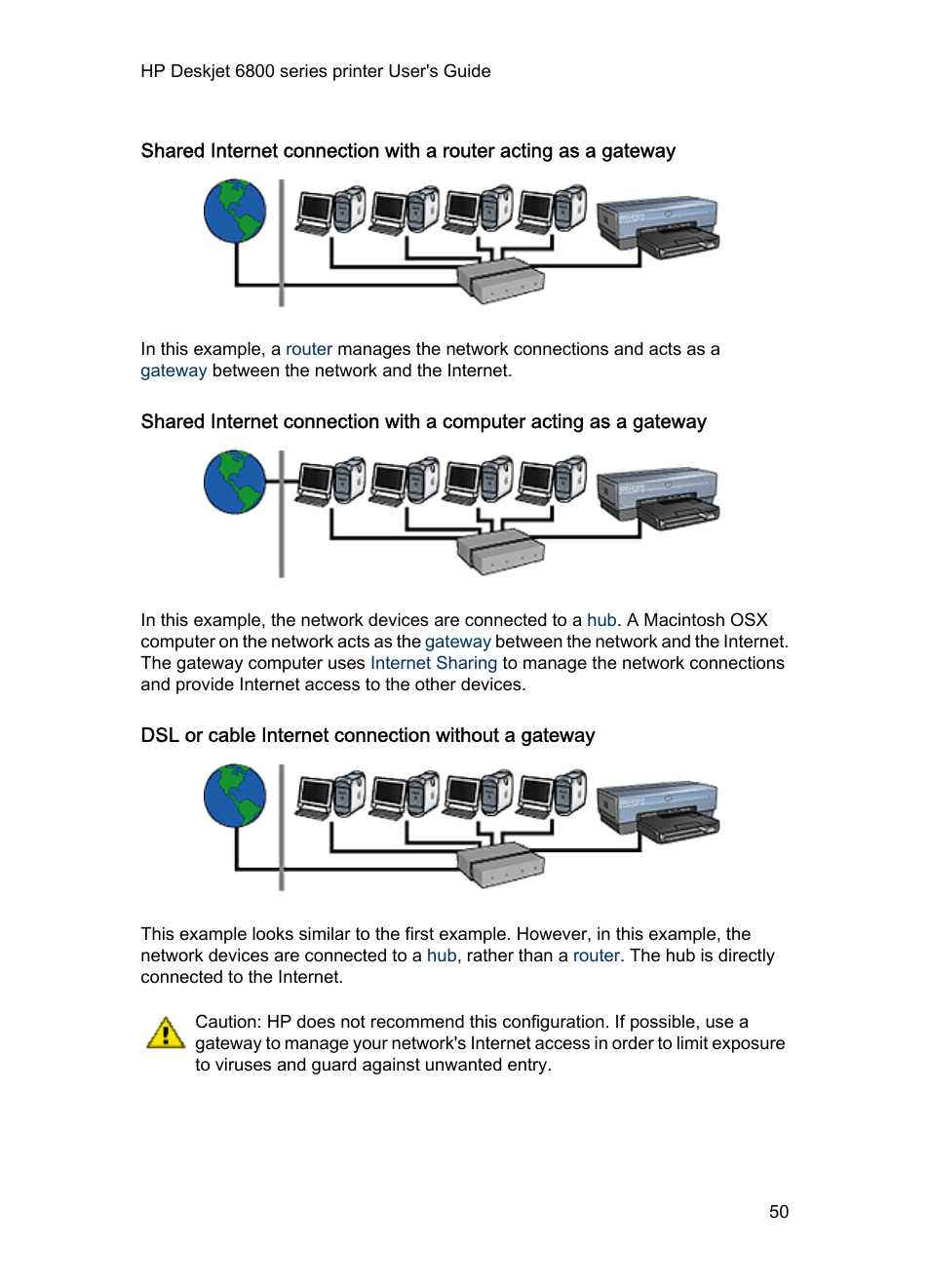 Dsl or cable internet connection without a gateway | HP Deskjet 6840 Color Inkjet Printer User Manual | Page 50 / 177