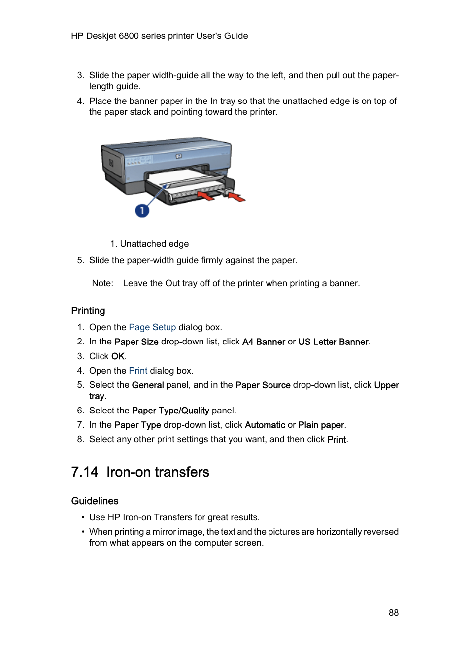 Printing, 14 iron-on transfers, Guidelines | Iron-on, Transfers | HP Deskjet 6840 Color Inkjet Printer User Manual | Page 88 / 177