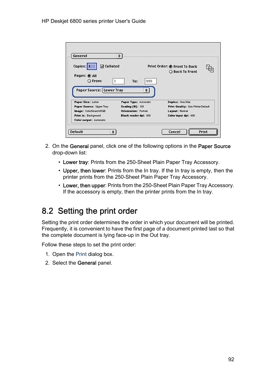 2 setting the print order, Front to back | HP Deskjet 6840 Color Inkjet Printer User Manual | Page 92 / 177