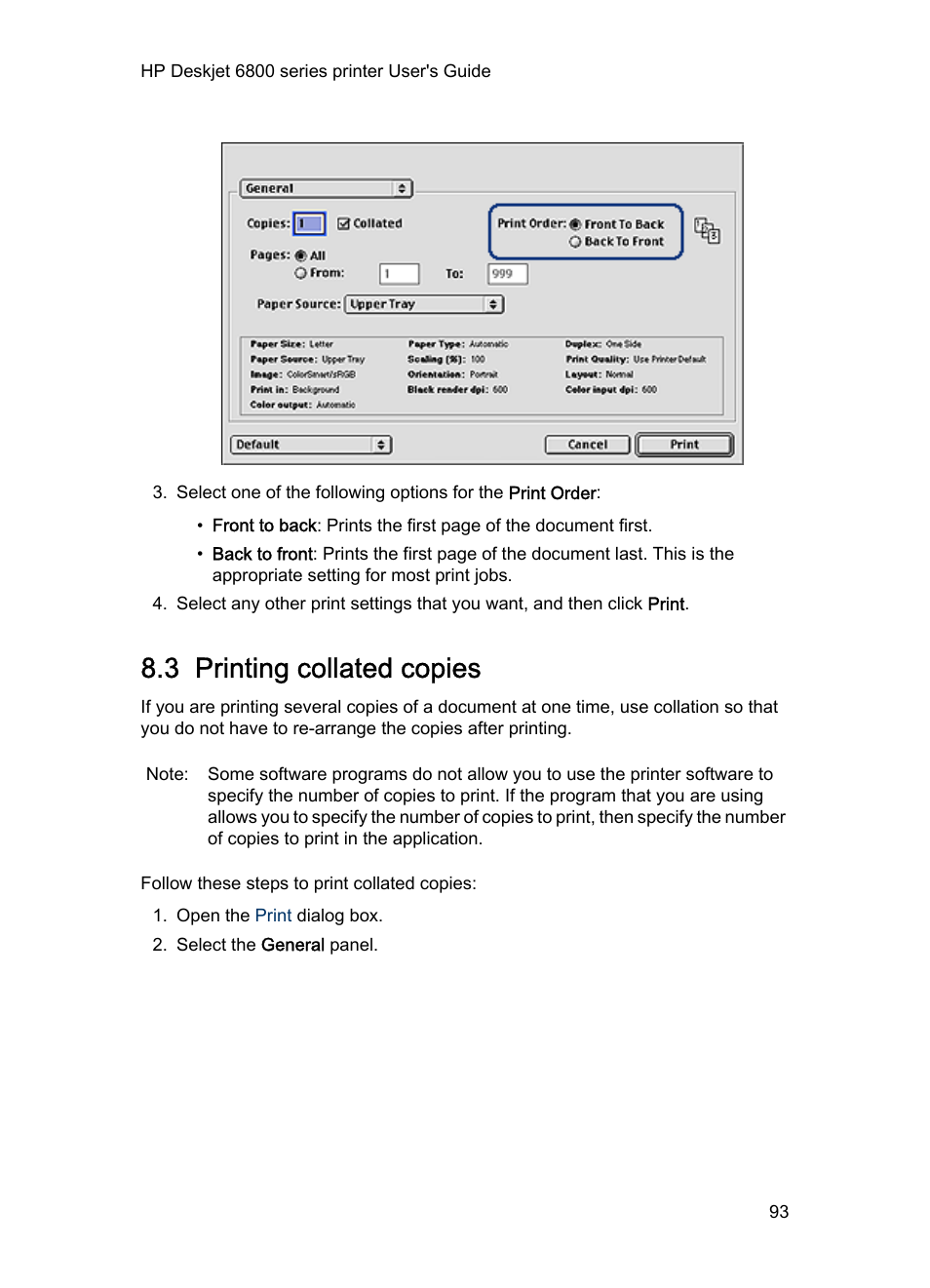 3 printing collated copies, Collated copies | HP Deskjet 6840 Color Inkjet Printer User Manual | Page 93 / 177