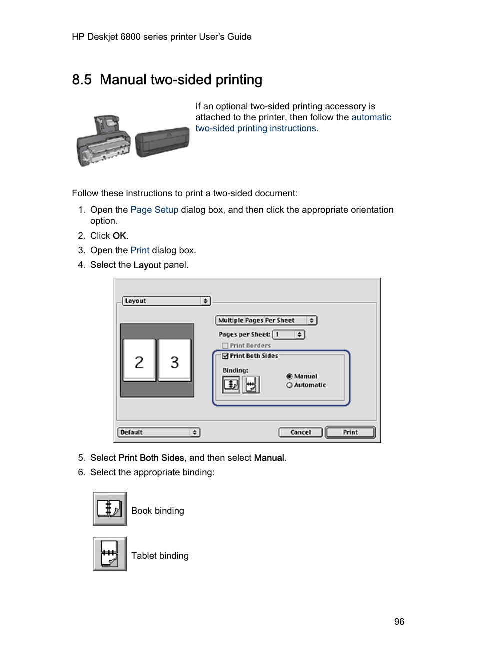 5 manual two-sided printing, Two-sided printing, Manually | Manual two-sided printing | HP Deskjet 6840 Color Inkjet Printer User Manual | Page 96 / 177