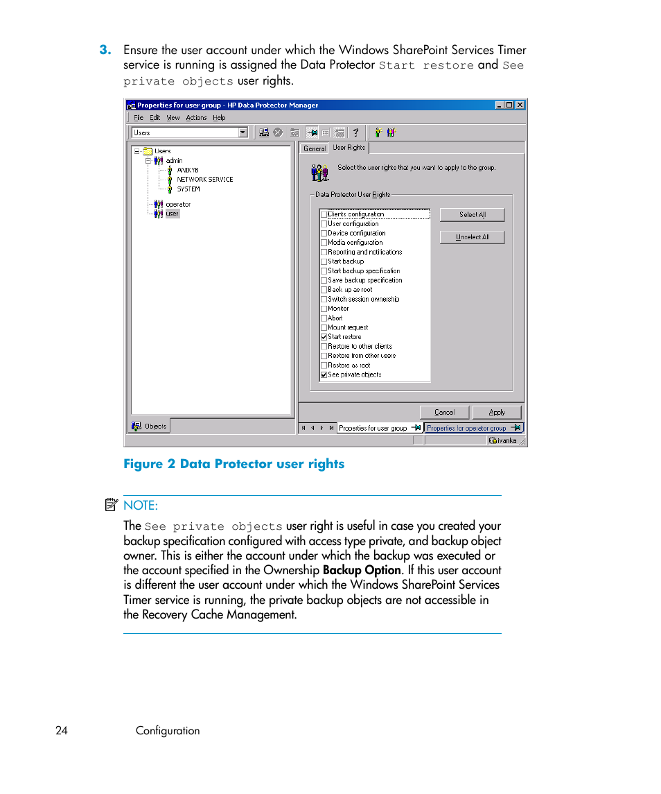 Data protector user rights | HP Data Protector V6.1x Software User Manual | Page 24 / 82