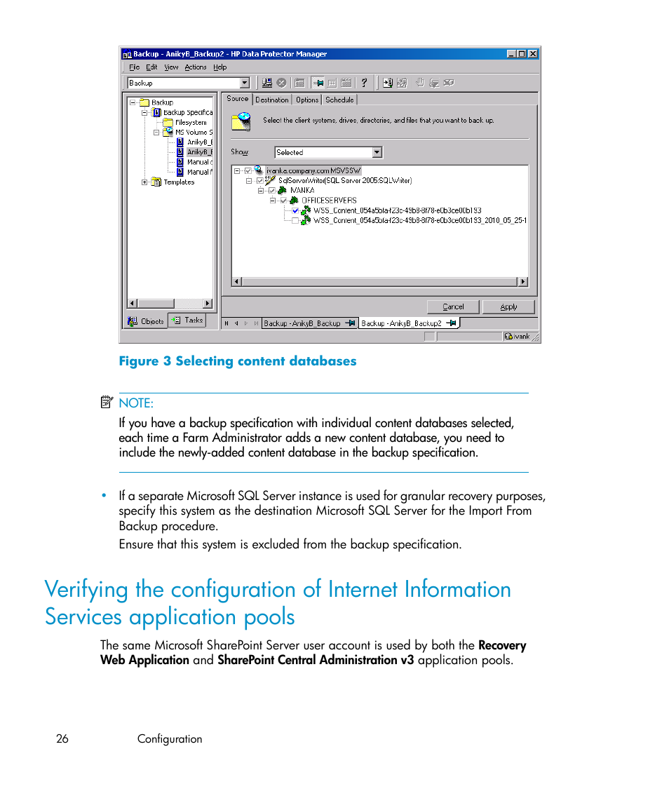Selecting content databases | HP Data Protector V6.1x Software User Manual | Page 26 / 82