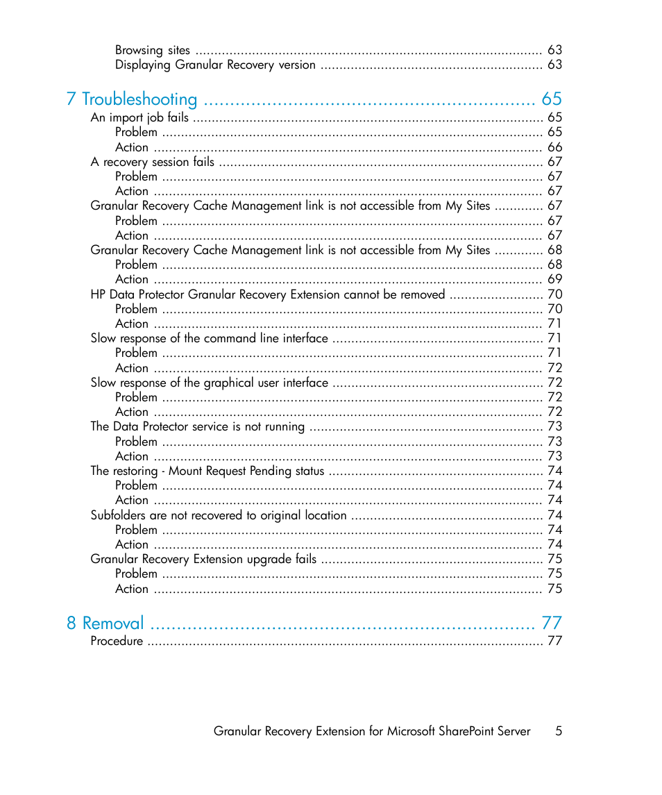 7 troubleshooting, 8 removal | HP Data Protector V6.1x Software User Manual | Page 5 / 82