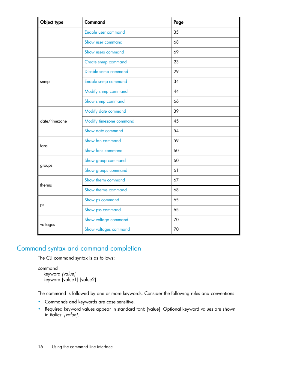 Command syntax and command completion | HP SAN Virtualization Services Platform User Manual | Page 16 / 92