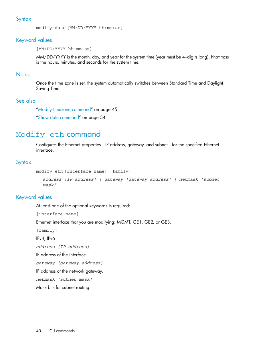 Modify eth command | HP SAN Virtualization Services Platform User Manual | Page 40 / 92