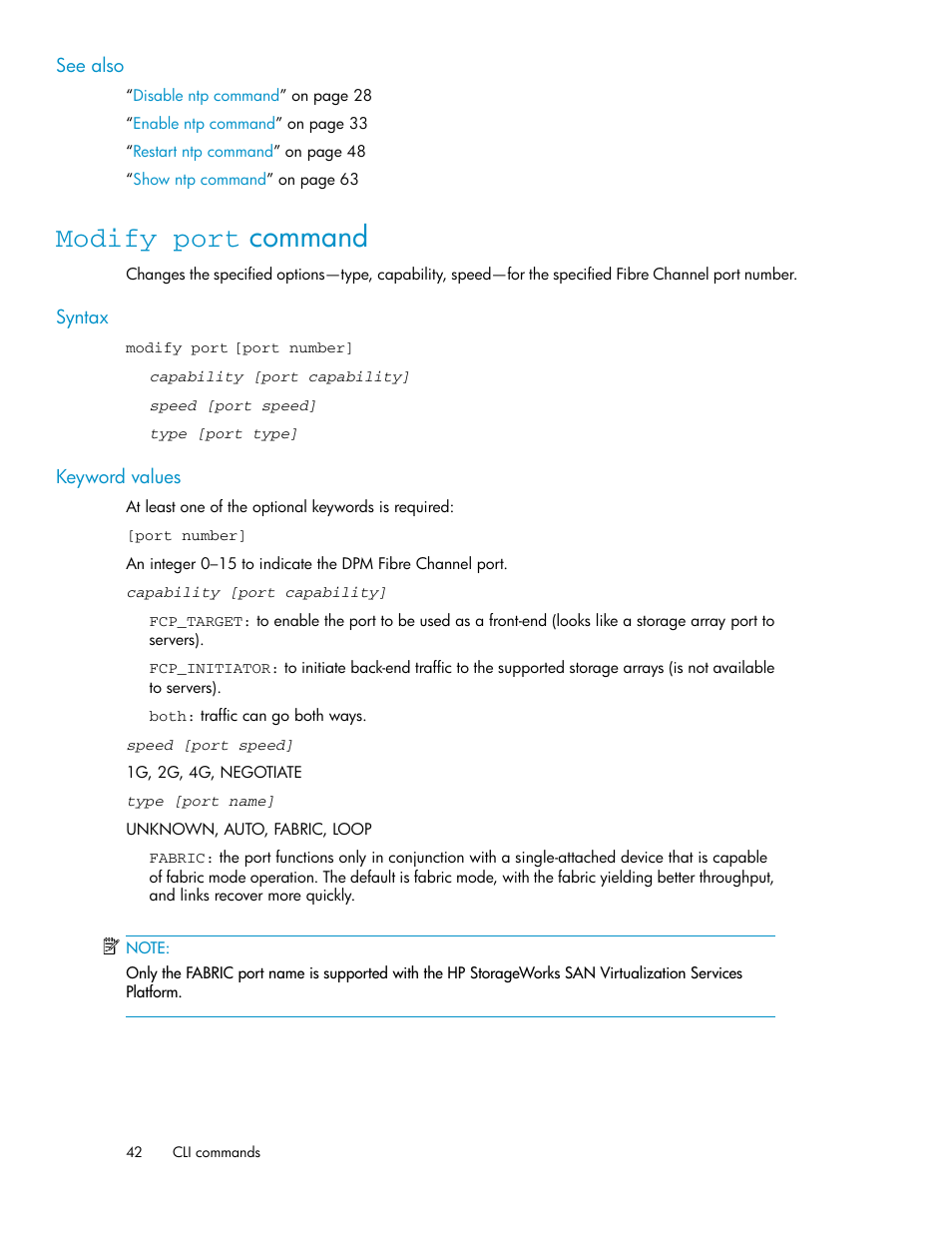 Modify port command | HP SAN Virtualization Services Platform User Manual | Page 42 / 92