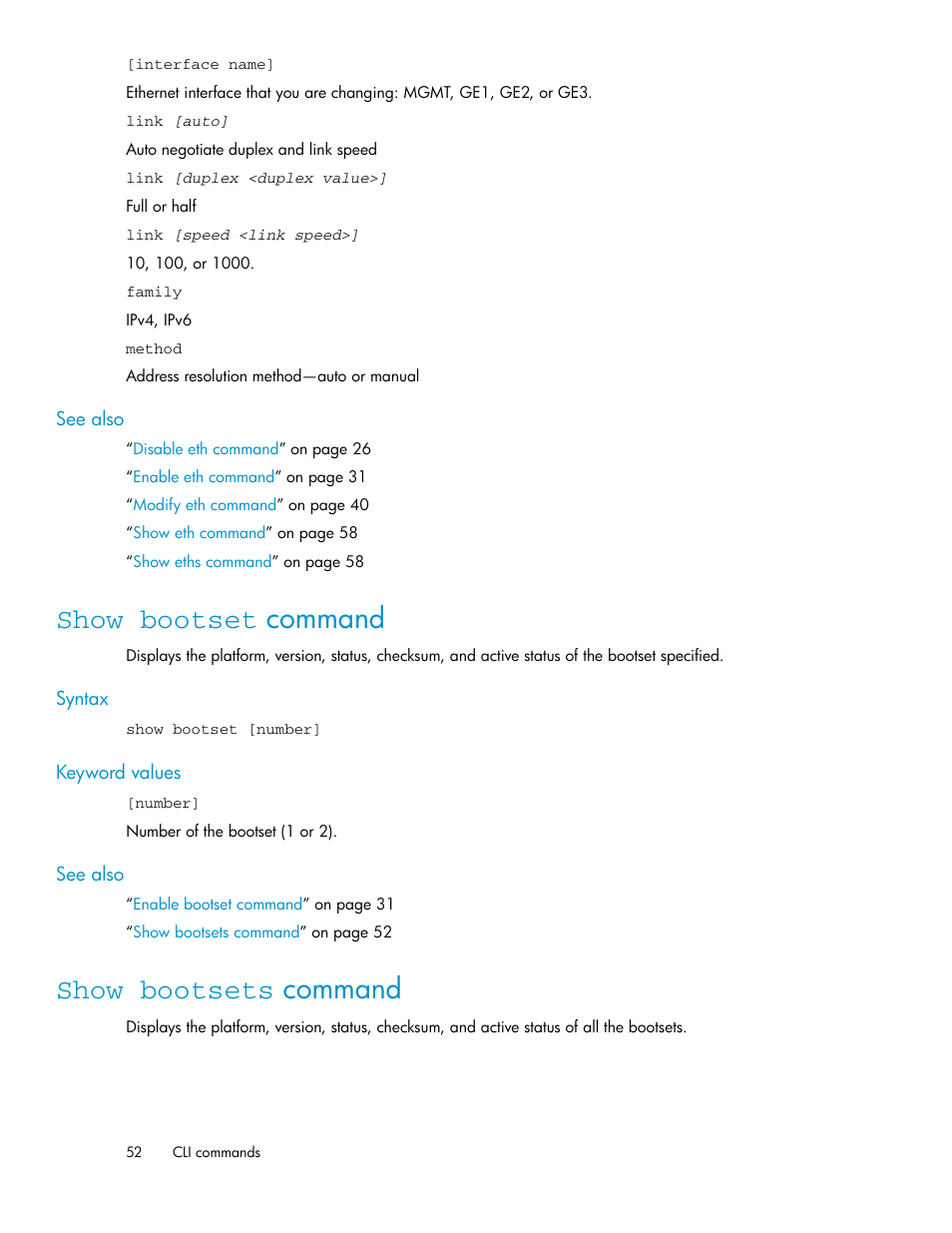 Show bootset command, Show bootsets command, 52 show bootsets command | HP SAN Virtualization Services Platform User Manual | Page 52 / 92