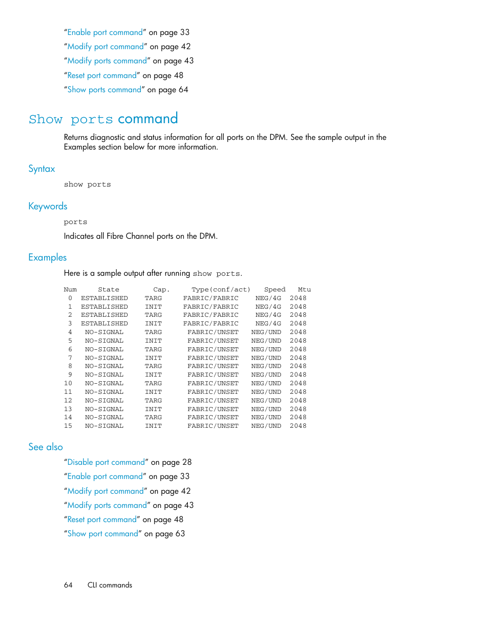 Show ports command | HP SAN Virtualization Services Platform User Manual | Page 64 / 92