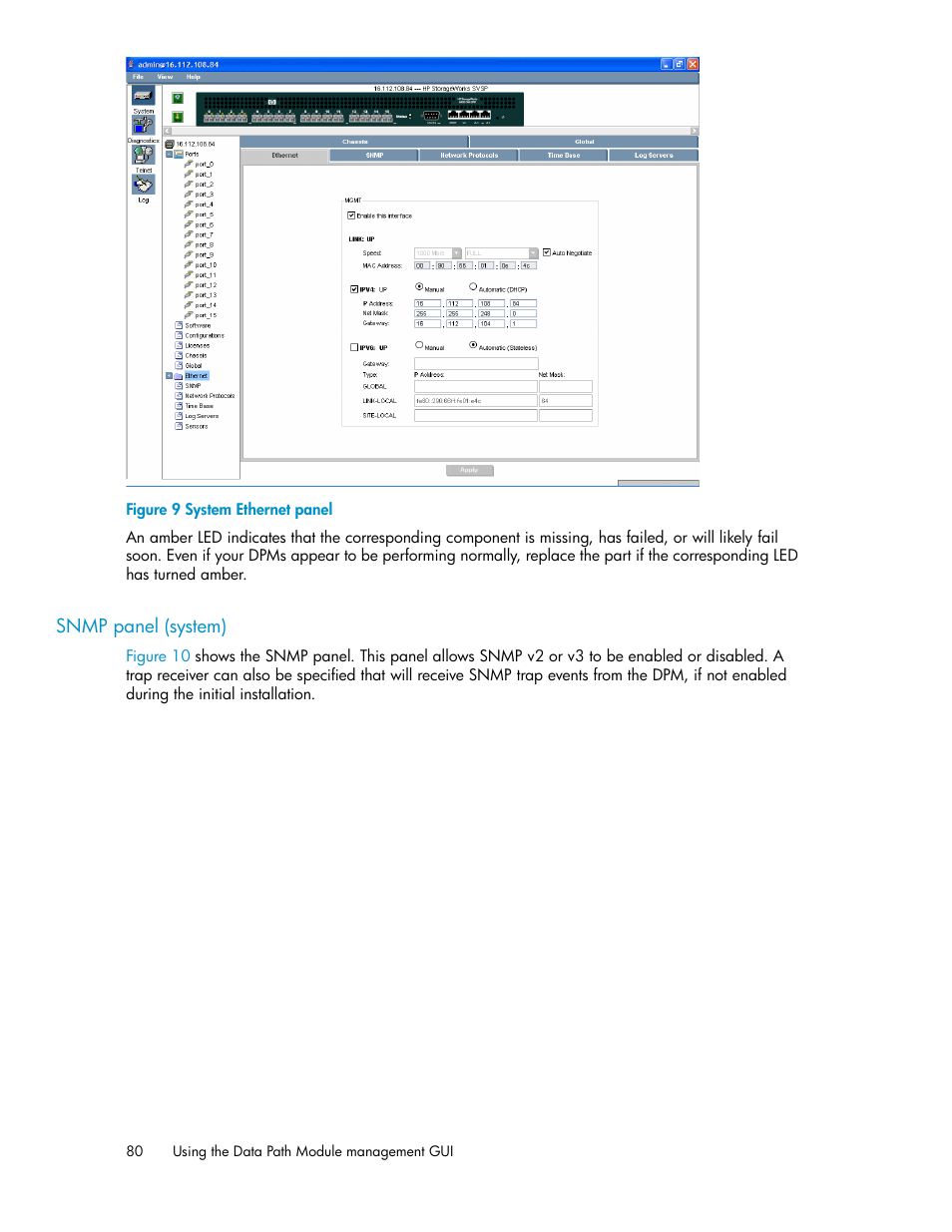 Snmp panel (system), System ethernet panel, Figure 9 | HP SAN Virtualization Services Platform User Manual | Page 80 / 92
