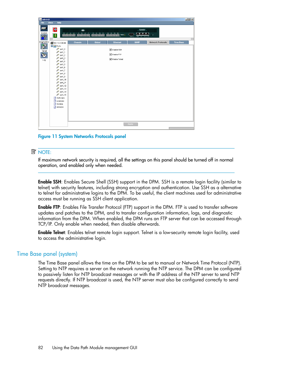 Time base panel (system), System networks protocols panel | HP SAN Virtualization Services Platform User Manual | Page 82 / 92