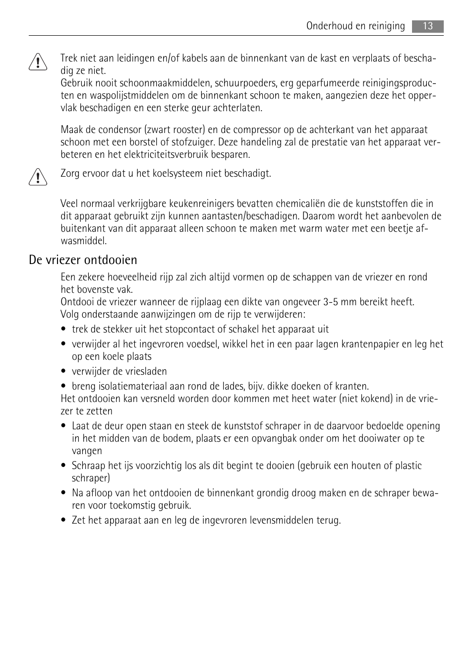 De vriezer ontdooien | AEG A72200GSW0 User Manual | Page 13 / 76