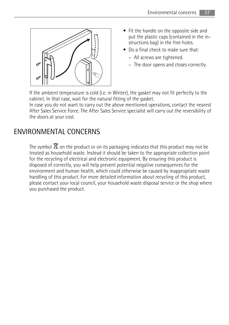 Environmental concerns | AEG A72200GSW0 User Manual | Page 37 / 76