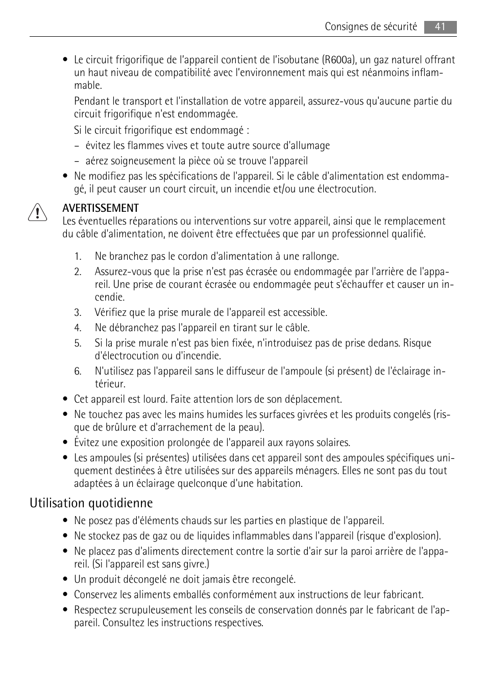 Utilisation quotidienne | AEG A72200GSW0 User Manual | Page 41 / 76