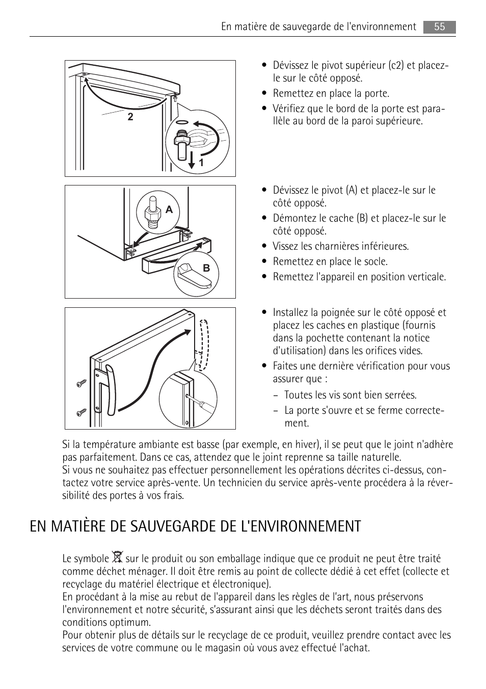 En matière de sauvegarde de l'environnement | AEG A72200GSW0 User Manual | Page 55 / 76