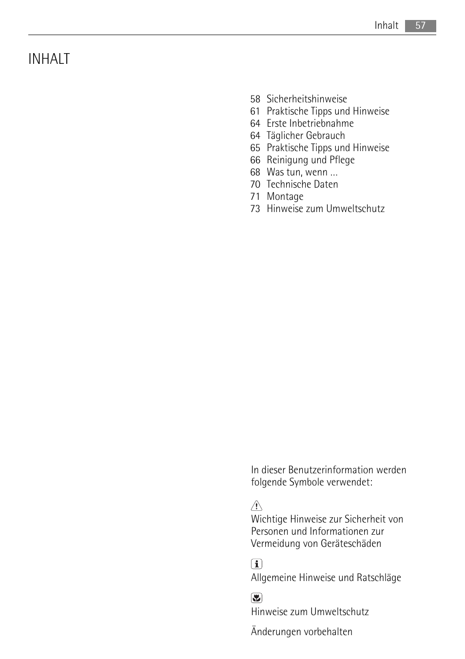 Inhalt | AEG A72200GSW0 User Manual | Page 57 / 76