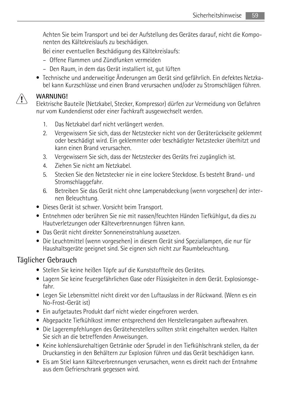 Täglicher gebrauch | AEG A72200GSW0 User Manual | Page 59 / 76