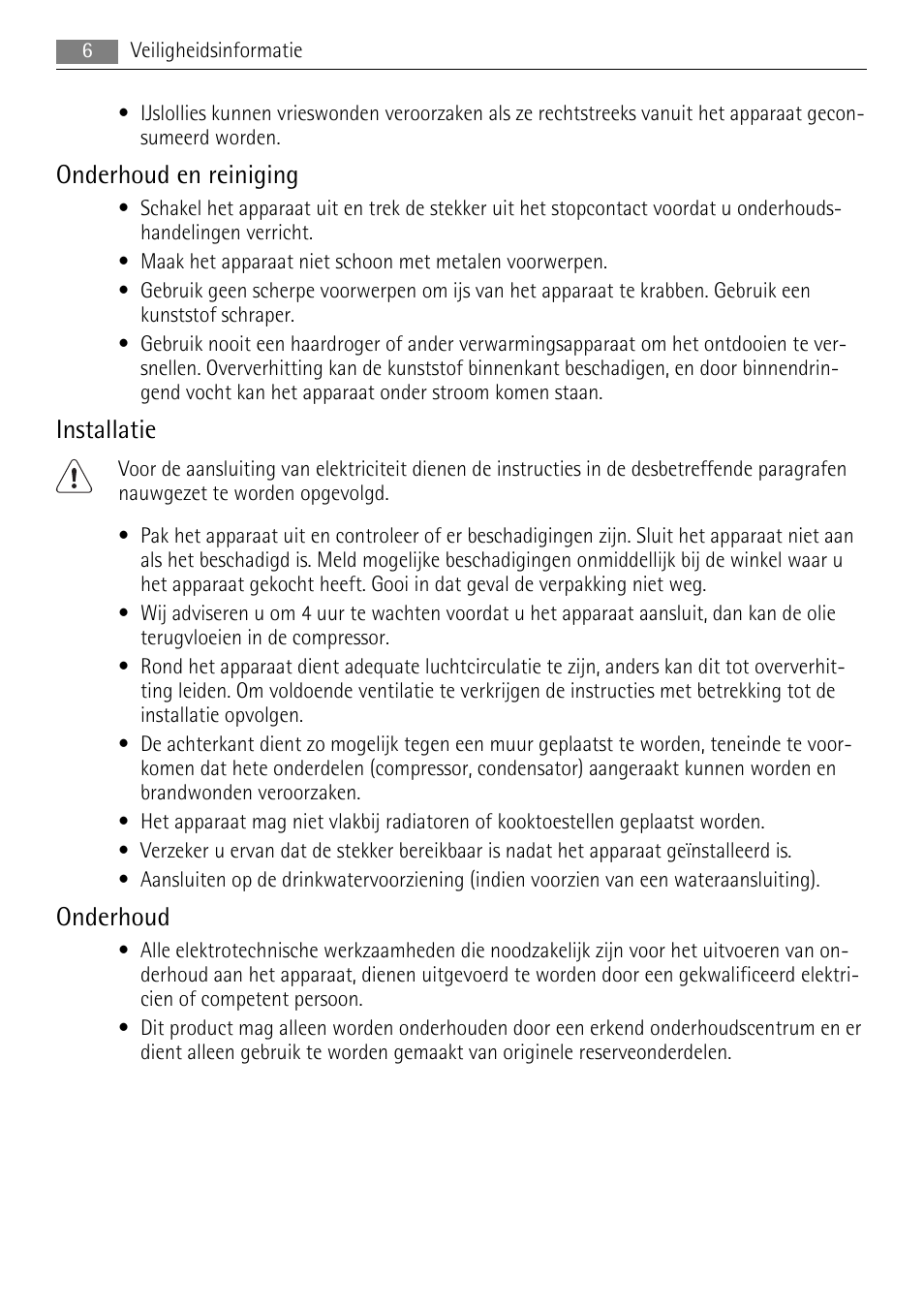 Onderhoud en reiniging, Installatie, Onderhoud | AEG A72200GSW0 User Manual | Page 6 / 76