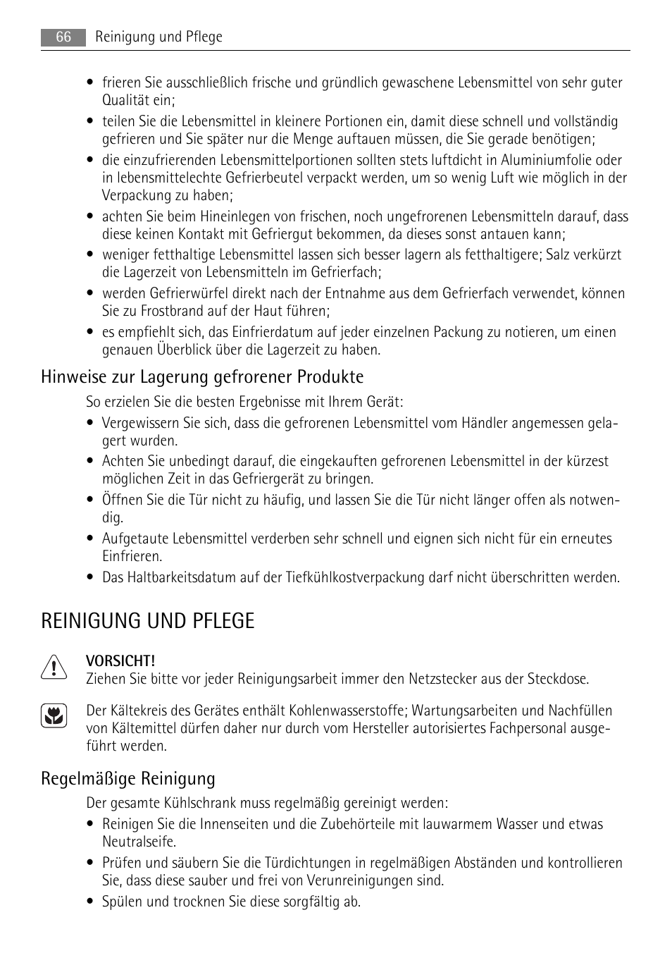 Reinigung und pflege, Hinweise zur lagerung gefrorener produkte, Regelmäßige reinigung | AEG A72200GSW0 User Manual | Page 66 / 76