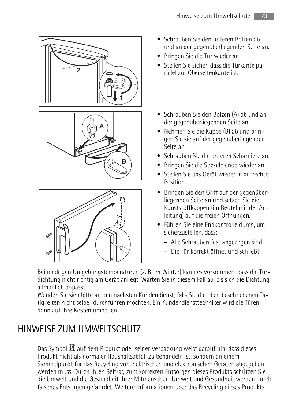 Hinweise zum umweltschutz | AEG A72200GSW0 User Manual | Page 73 / 76