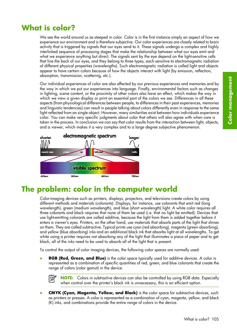 What is color, The problem: color in the computer world | HP Designjet Z6100 Printer series User Manual | Page 117 / 232