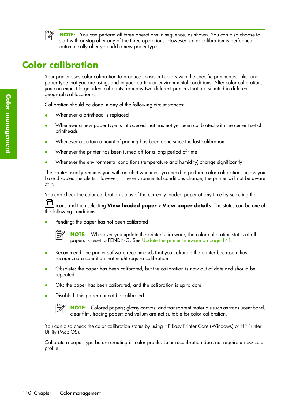 Color calibration | HP Designjet Z6100 Printer series User Manual | Page 122 / 232