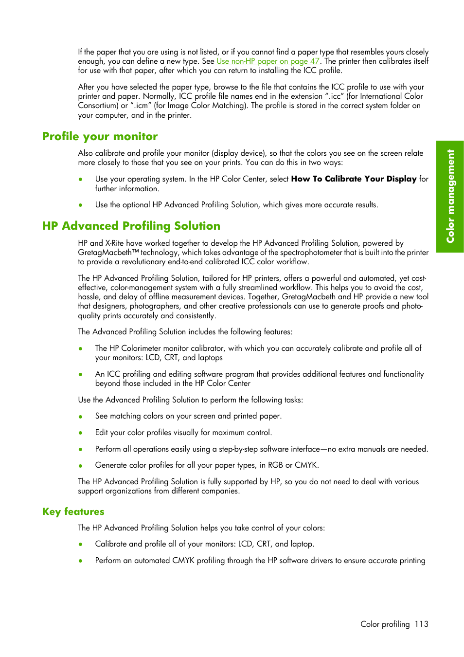 Profile your monitor, Hp advanced profiling solution | HP Designjet Z6100 Printer series User Manual | Page 125 / 232