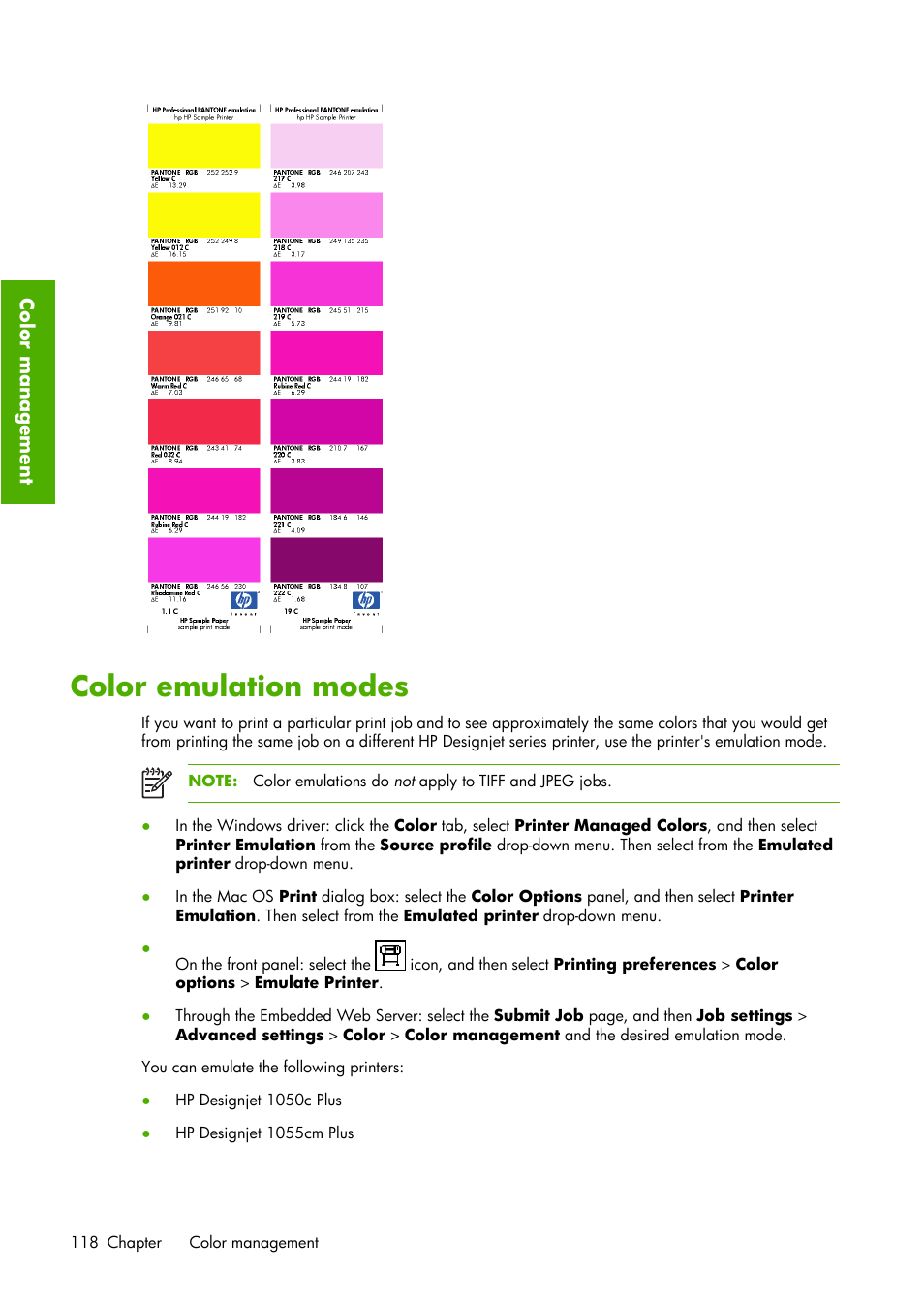 Color emulation modes | HP Designjet Z6100 Printer series User Manual | Page 130 / 232