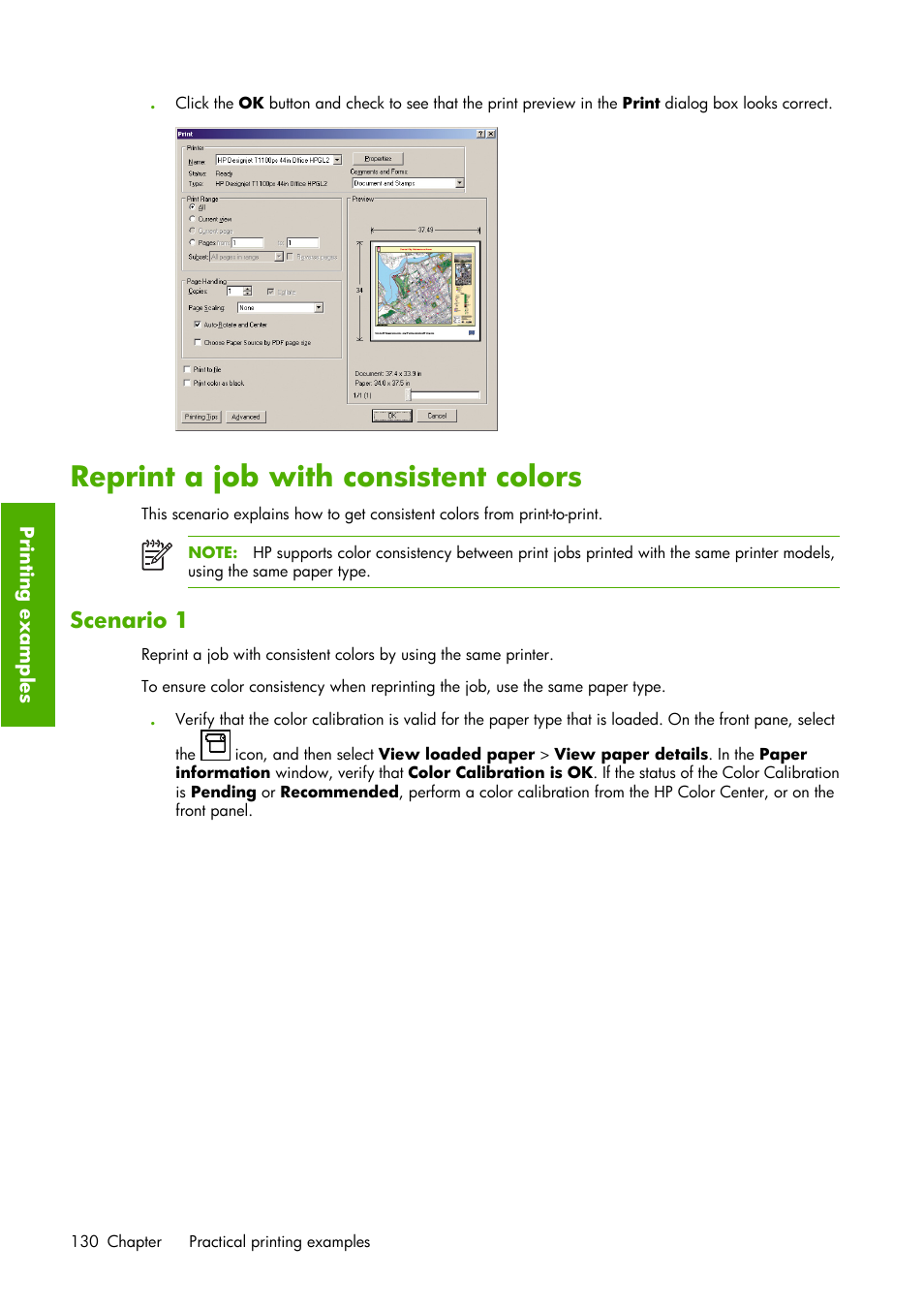 Reprint a job with consistent colors, Scenario 1 | HP Designjet Z6100 Printer series User Manual | Page 142 / 232