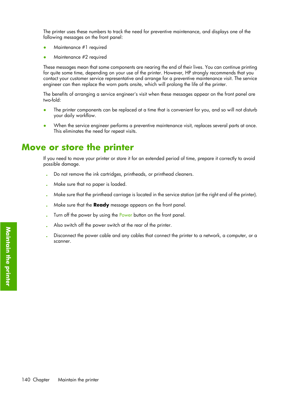 Move or store the printer | HP Designjet Z6100 Printer series User Manual | Page 152 / 232