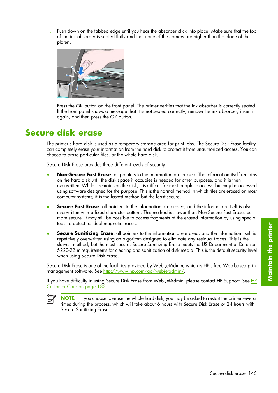 Secure disk erase | HP Designjet Z6100 Printer series User Manual | Page 157 / 232