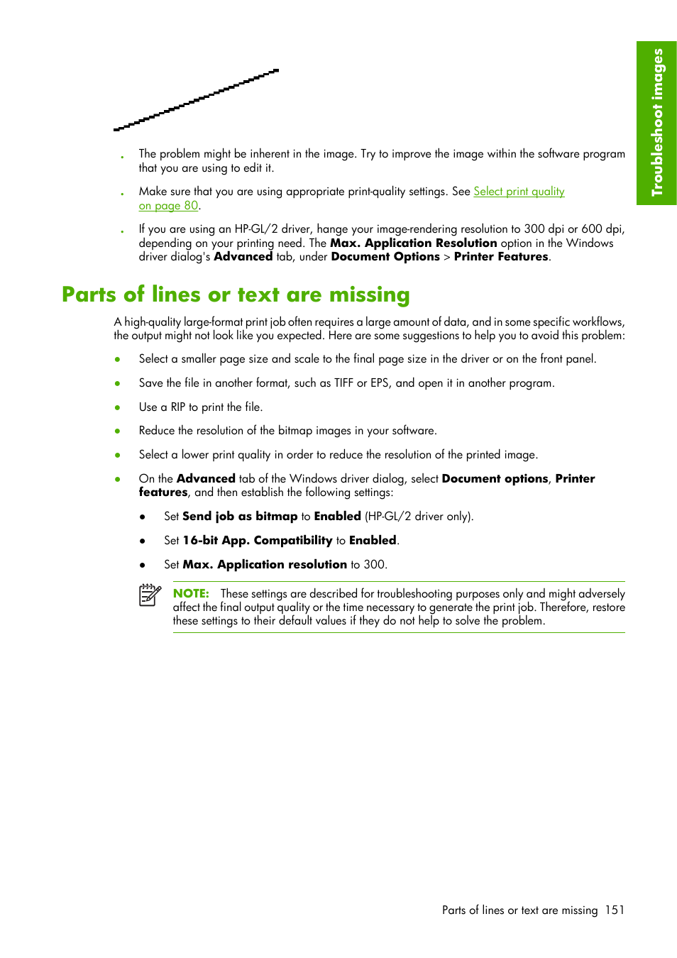 Parts of lines or text are missing | HP Designjet Z6100 Printer series User Manual | Page 163 / 232