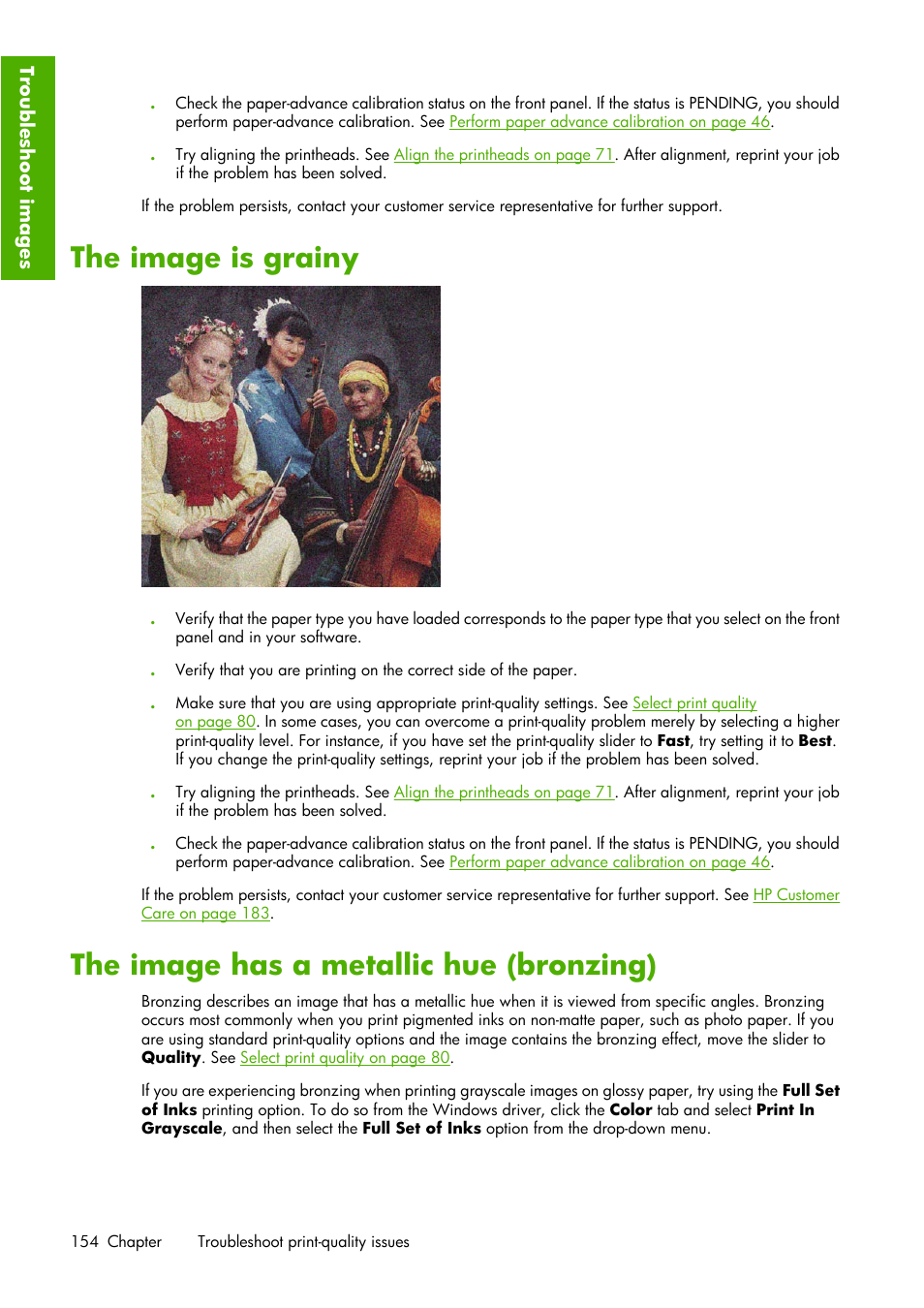 The image is grainy, The image has a metallic hue (bronzing) | HP Designjet Z6100 Printer series User Manual | Page 166 / 232