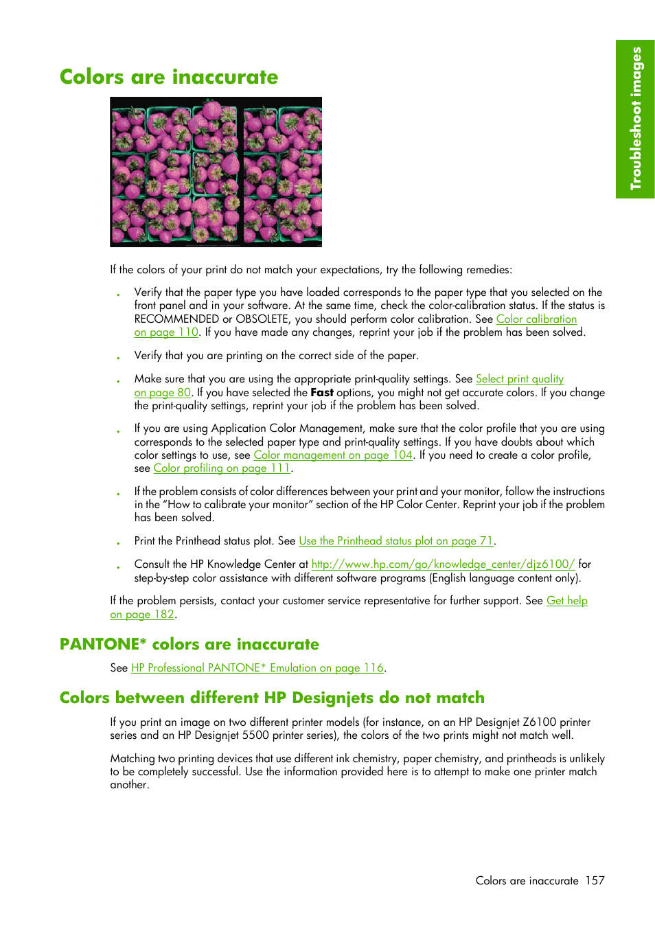 Colors are inaccurate, Pantone* colors are inaccurate | HP Designjet Z6100 Printer series User Manual | Page 169 / 232