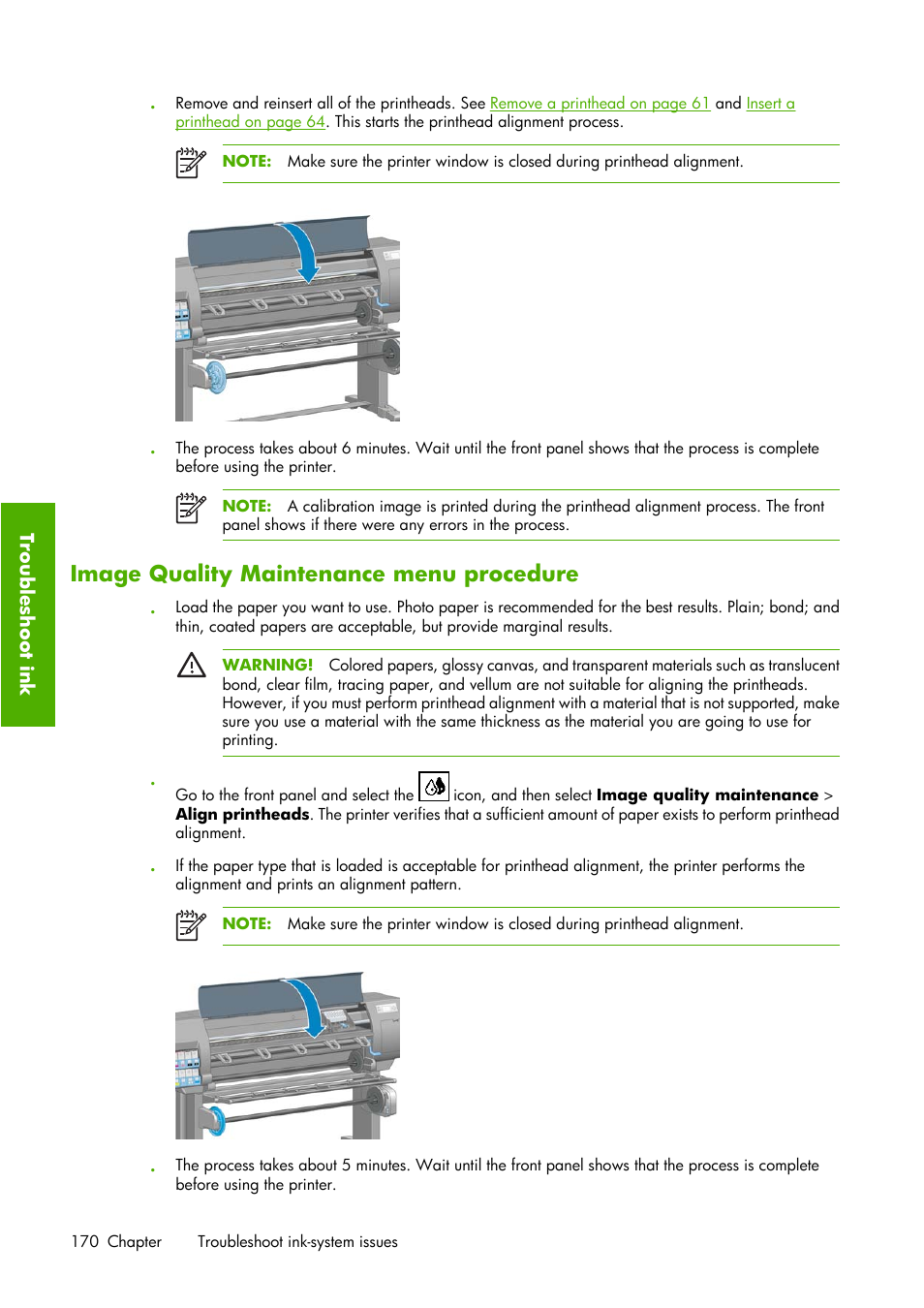 Image quality maintenance menu procedure | HP Designjet Z6100 Printer series User Manual | Page 182 / 232