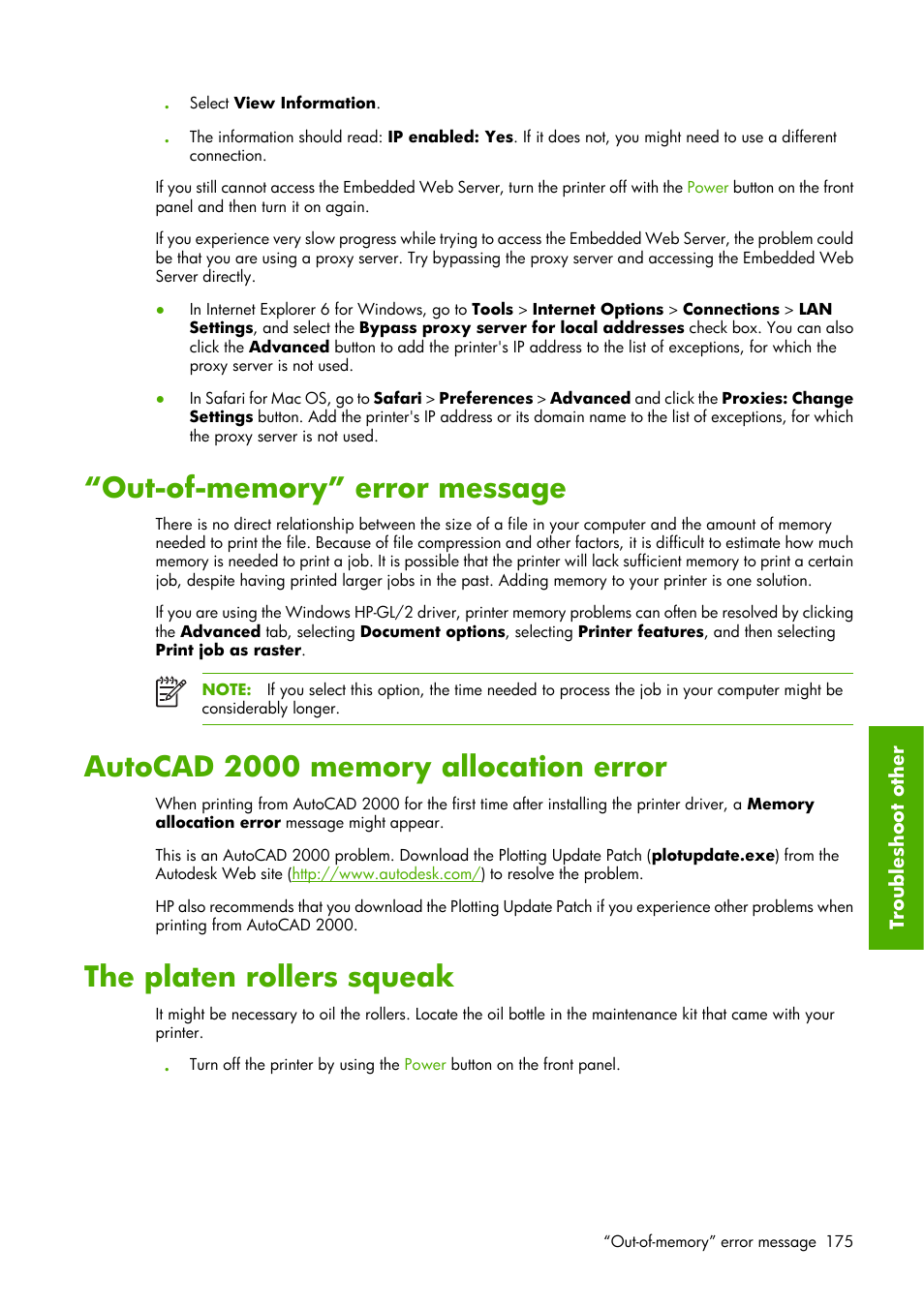 The platen rollers squeak | HP Designjet Z6100 Printer series User Manual | Page 187 / 232