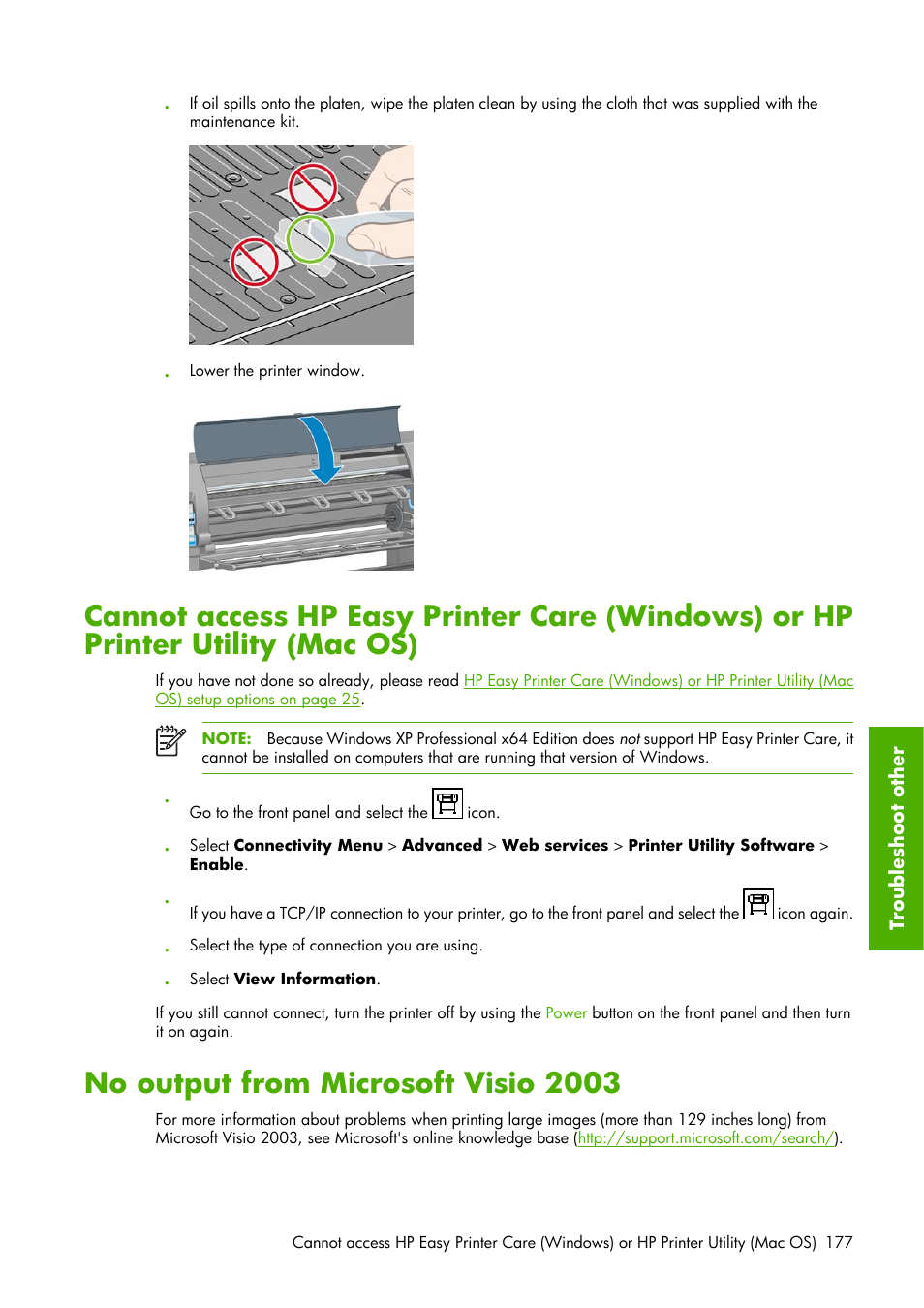 No output from microsoft visio 2003 | HP Designjet Z6100 Printer series User Manual | Page 189 / 232