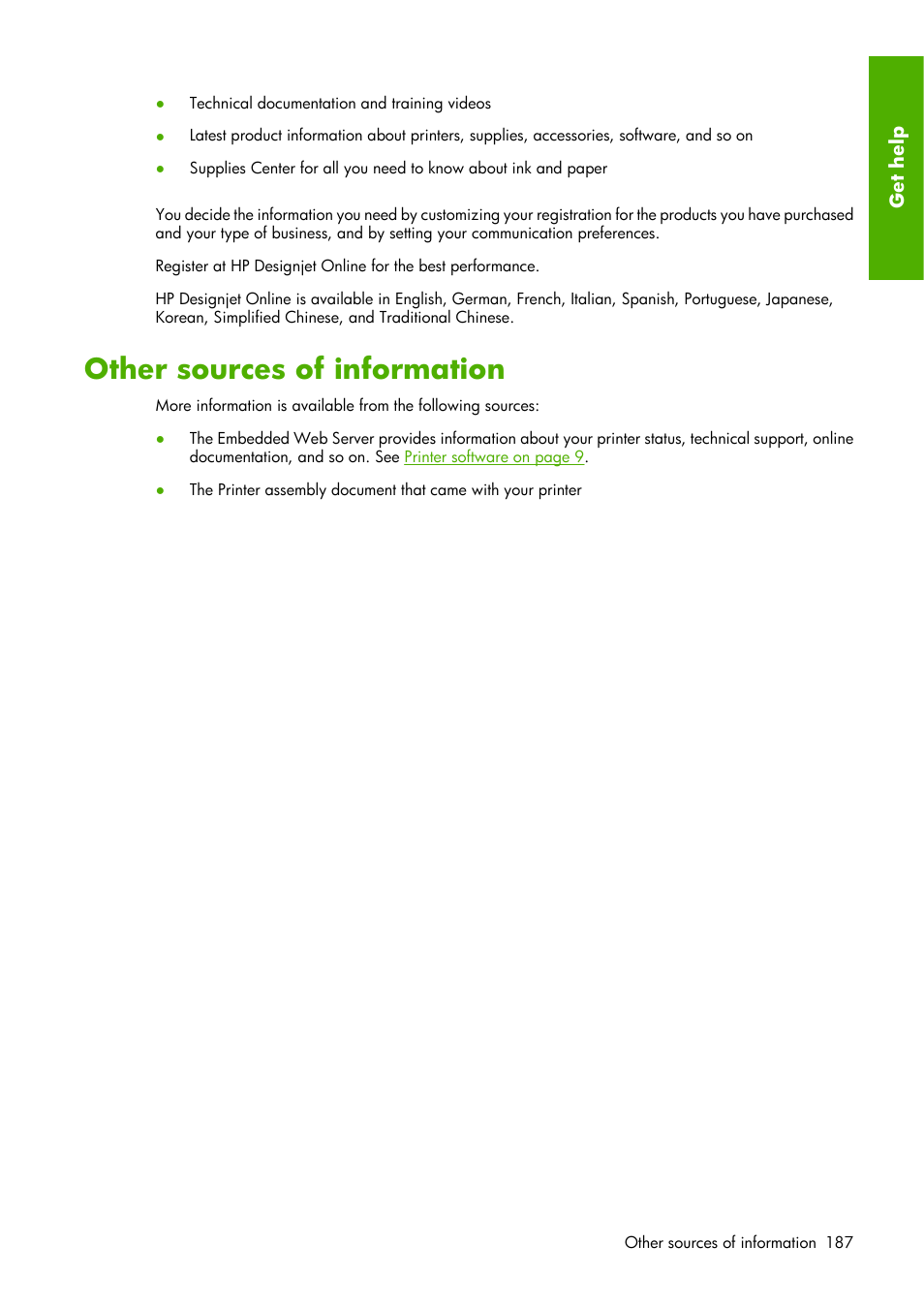 Other sources of information | HP Designjet Z6100 Printer series User Manual | Page 199 / 232