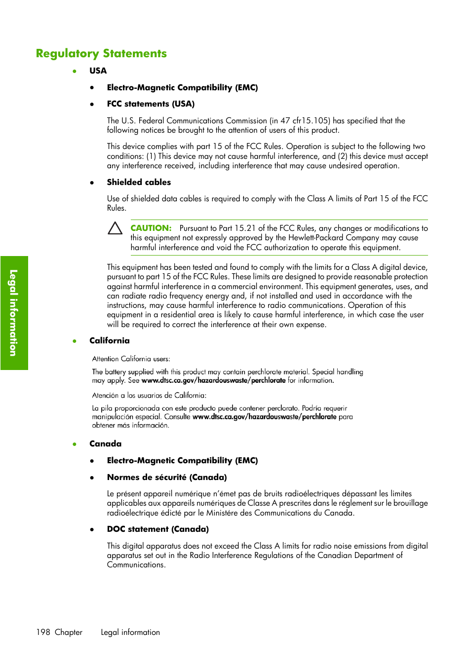 Regulatory statements | HP Designjet Z6100 Printer series User Manual | Page 210 / 232