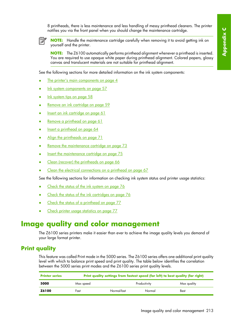 Image quality and color management, Print quality | HP Designjet Z6100 Printer series User Manual | Page 225 / 232